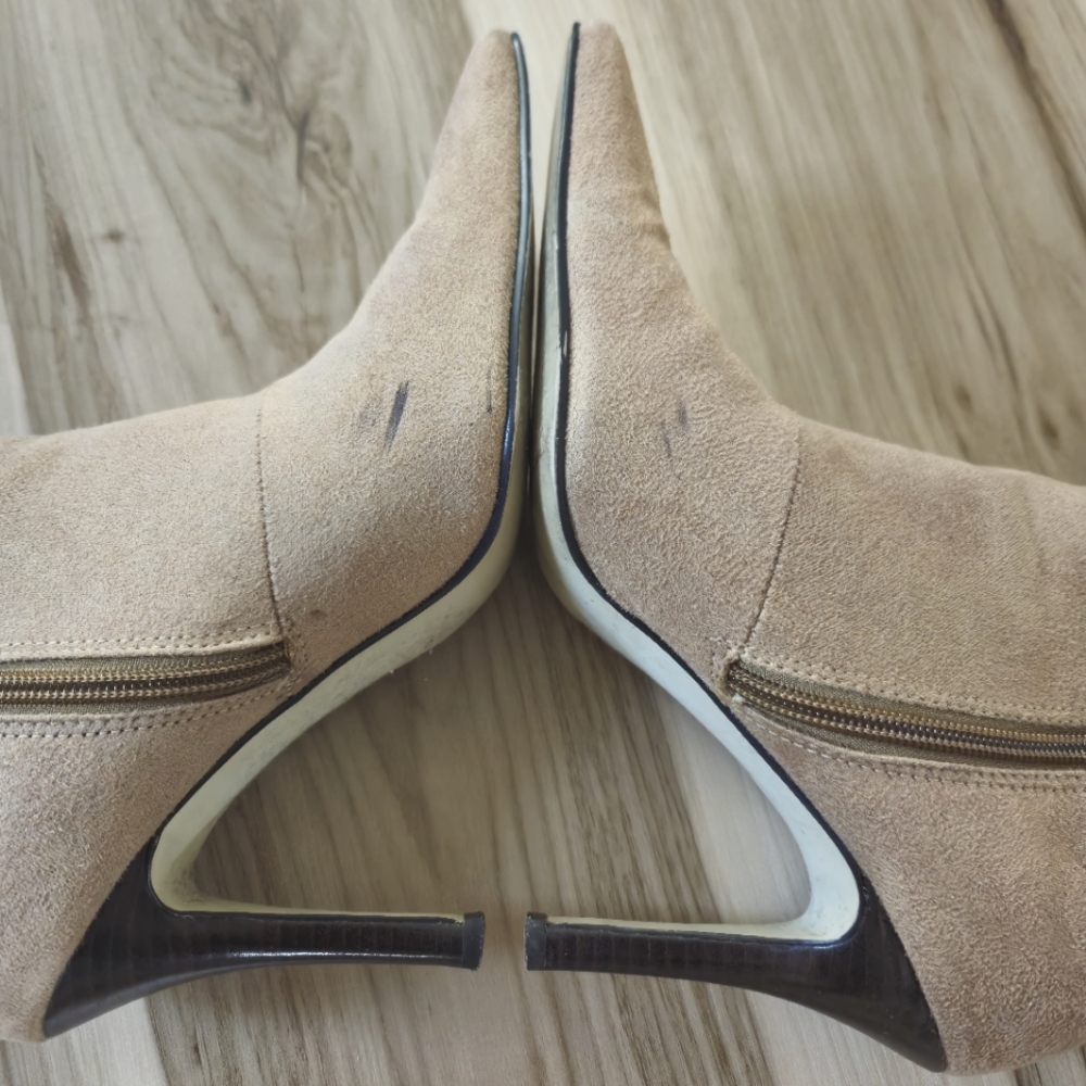Tan Suede And Faux Fur Pointed Toe Stiletto Boots Women's 7.5 - Picture 7 of 15